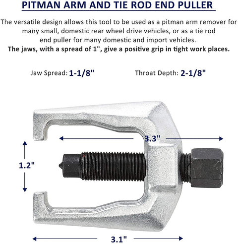 ball joint separator, arm puller tool, front end service kit, pitman arm removal tool, tie rod removal kit, car suspension tools, mechanic tool set, vehicle steering repair