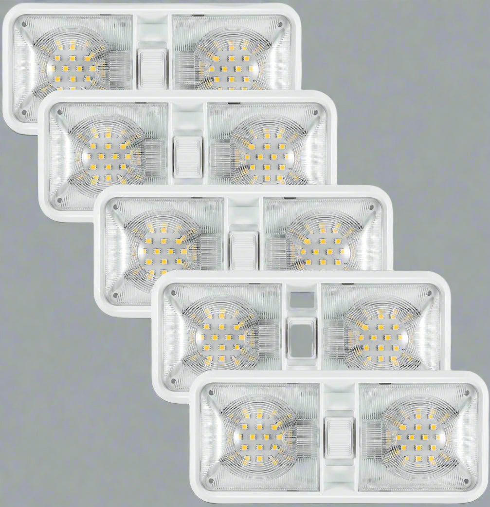 "5 Pack RV Interior 12V LED Dome Lights with Switch"

"Energy-Efficient 12V LED Trailer Light Pack"

"Motorhome Interior Cool White LED Ceiling Lights"

"Camper and Trailer Interior Lighting Kit 5 Pack"
