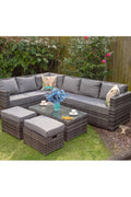 5-Piece Outdoor Patio Sofa Set – Resin Wicker & Steel Frame with Table and Ottomans | SKU 5233051