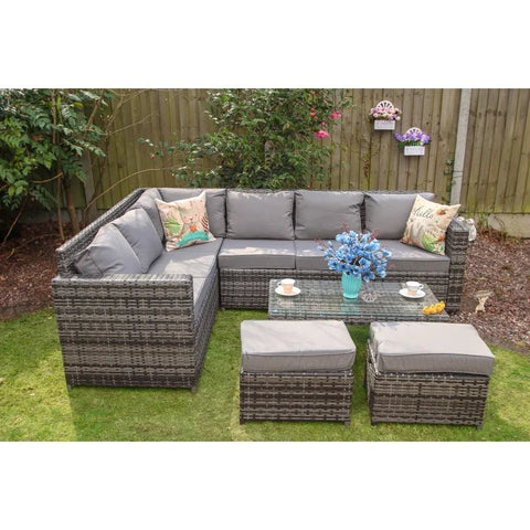 5-Piece Outdoor Patio Sofa Set – Resin Wicker & Steel Frame with Table and Ottomans | SKU 5233051