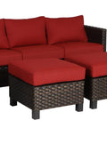 New 5 - Piece Dark Wicker Outdoor Patio Furniture Set with Chili Cushions | SKU: 111639 - with | Sold by Uncle Wiener's Wholesale