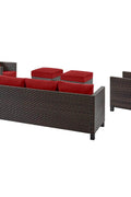 New 5 - Piece Dark Wicker Outdoor Patio Furniture Set with Chili Cushions | SKU: 111639 - with | Sold by Uncle Wiener's Wholesale
