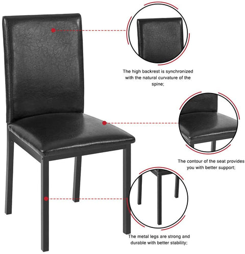 Black faux marble dining table with 4 black chairs
Side view of faux marble dining set in dining area
Chair detail showing faux leather upholstery
Compact 5-piece kitchen dining table set