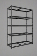 Heavy-duty 5-tier steel wire rack assembled

Shelves in use: Wire shelving with bins and garage tools

Shelving frame close-up: Strong steel vertical post and brackets

Angled view: Full rack with adjustable shelves

Side view: Wire shelves with protective plastic feet