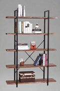 "5-tier rustic industrial bookshelf with wood shelves and black metal frame – Model RBSRW"