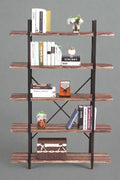 "5-tier rustic industrial bookshelf with wood shelves and black metal frame – Model RBSRW"