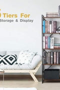 5-tier industrial bookshelf with rustic wood and black metal frame – Model TLSF05
Tall freestanding open shelf bookcase for living room or office