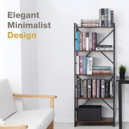 5-tier industrial bookshelf with rustic wood and black metal frame – Model TLSF05
Tall freestanding open shelf bookcase for living room or office