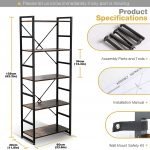 5-tier industrial bookshelf with rustic wood and black metal frame – Model TLSF05
Tall freestanding open shelf bookcase for living room or office