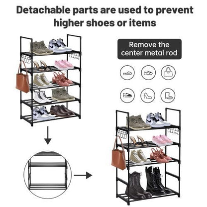 5-Tier Metal Shoe Rack – Front View

Freestanding Shoe Organizer with Hooks – In Use

Shoe Storage Rack Holding 20+ Pairs – Side Angle

Entryway Metal Shoe Rack with Hooks

Easy-to-Assemble Shoe Shelf – Unboxed View