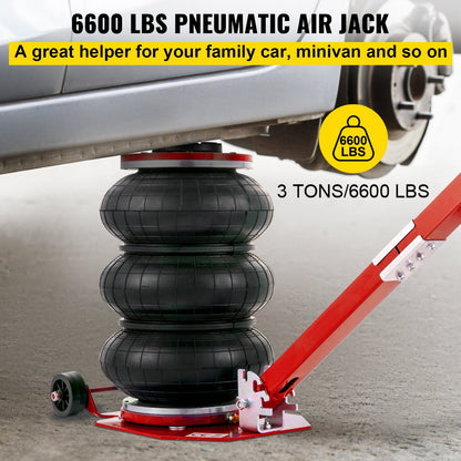 Triple Bag Pneumatic Air Jack – 5 Ton Capacity in Red and Black
5 Ton Air Jack – Top View Showing Triple Airbags and Base
Adjustable Handle Pneumatic Air Jack – Folded Position for Storage
Heavy-Duty Air Jack – Full Setup with Hose and Handle
Triple Air Bag Jack in Use – Lifting a Vehicle