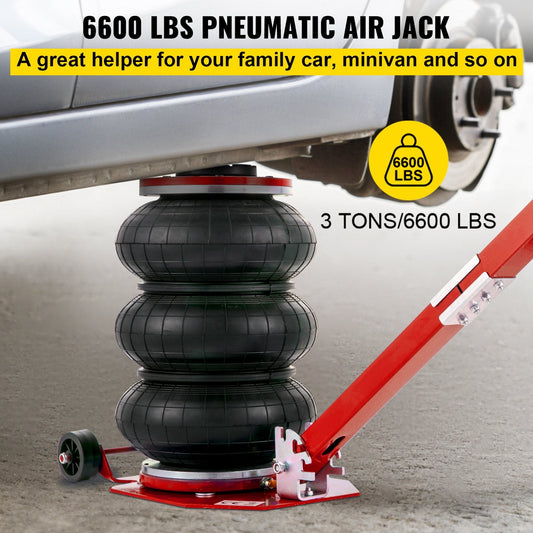 Triple Bag Pneumatic Air Jack – 5 Ton Capacity in Red and Black
5 Ton Air Jack – Top View Showing Triple Airbags and Base
Adjustable Handle Pneumatic Air Jack – Folded Position for Storage
Heavy-Duty Air Jack – Full Setup with Hose and Handle
Triple Air Bag Jack in Use – Lifting a Vehicle