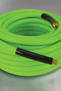 Green hybrid 50 ft air hose with brass fittings
All-weather rubber and PVC air hose coiled
Durable air compressor hose in 3/8 inch and 1/2 inch sizes