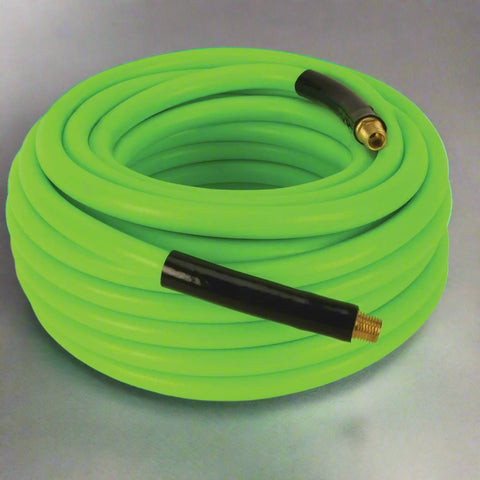 Green hybrid 50 ft air hose with brass fittings
All-weather rubber and PVC air hose coiled
Durable air compressor hose in 3/8 inch and 1/2 inch sizes