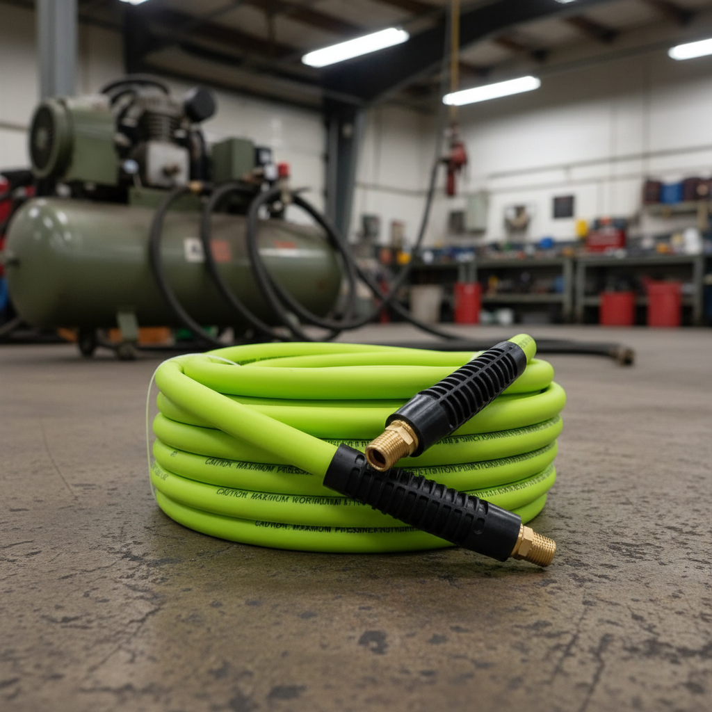 50 ft hybrid air compressor hose – 3/8 inch – green rubber PVC construction – 300 PSI