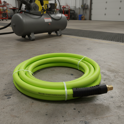 50 ft hybrid air compressor hose – 3/8 inch – green rubber PVC construction – 300 PSI