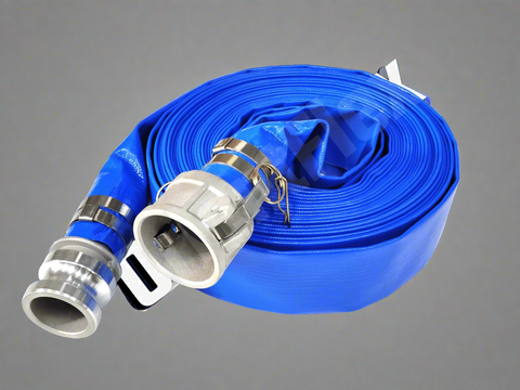 Coiled 50 FT PVC Layflat Discharge Hose with Metal Fittings – Blue

Close-Up of PVC Hose Fittings and Coupler

50 FT Reinforced Irrigation Hose with Clamp Fittings – 2 Inch

Heavy-Duty PVC Layflat Hose for Water Pumping and Transfer

Multiple Sizes of Blue PVC Water Discharge Hose with Connectors