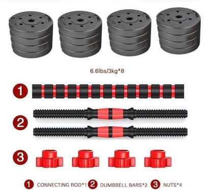 50 kg adjustable dumbbell set with barbell connector and spinlocks

adjustable iron sand dumbbells with PE casing for home gym

convertible dumbbell to barbell set with ergonomic grip rods

complete home gym weight set for strength training S1225