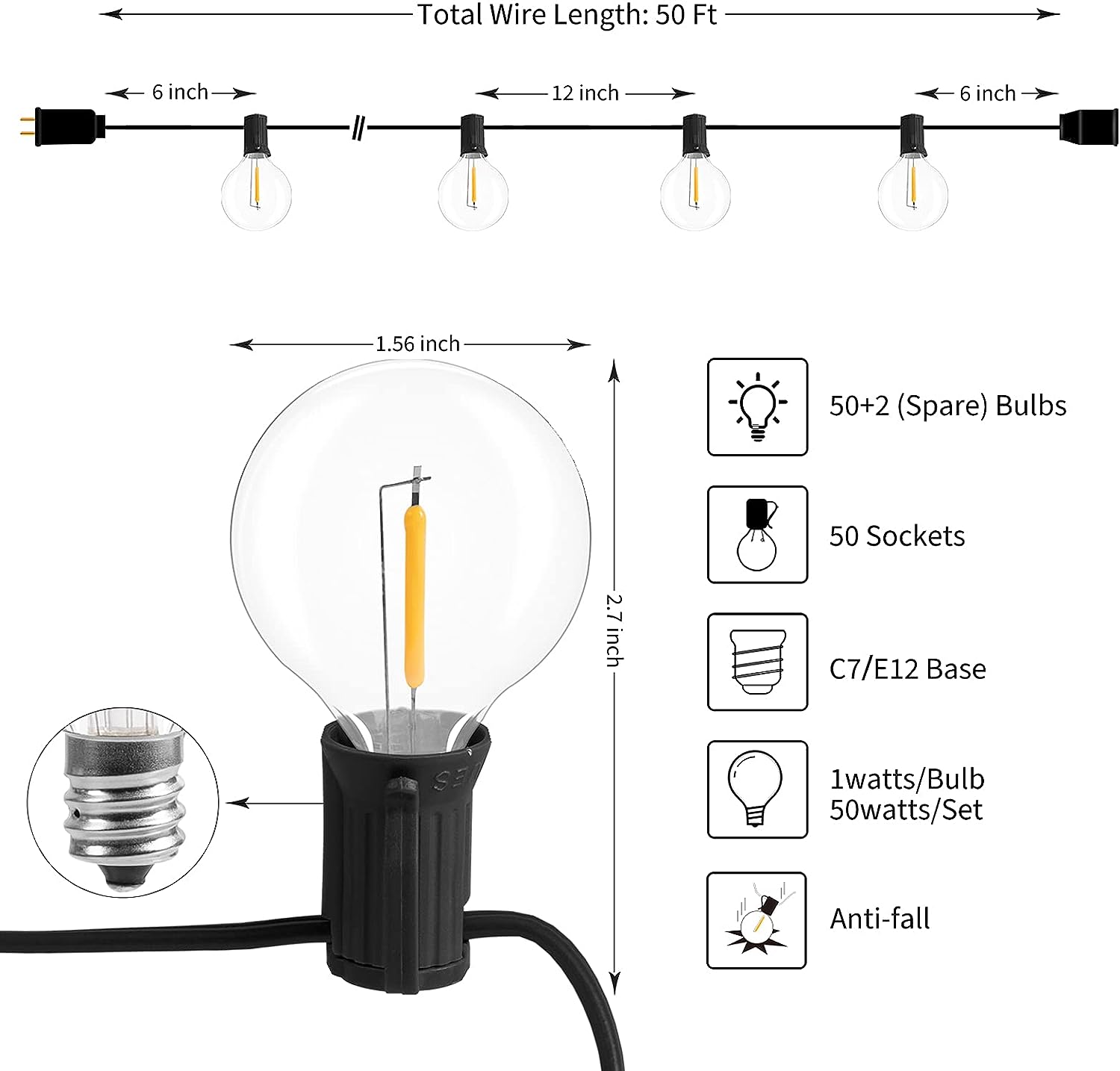 New 50 PCS G40 LED Outdoor Patio String Lights ��� Weatherproof Garden & Party Lighting 919348 - with | Sold by Uncle Wiener's Who