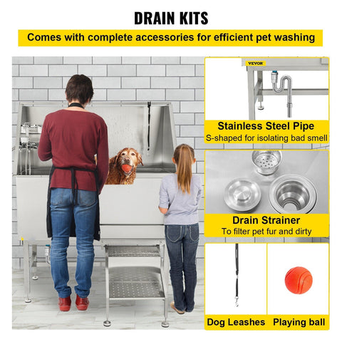 stainless steel dog grooming tub with ramp
pet grooming bath station 50 inch
professional dog bathtub with sprayer
sliding door dog grooming tub
pet grooming tub for commercial use