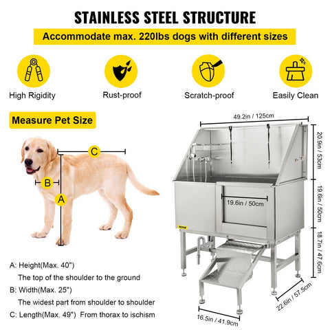 stainless steel dog grooming tub with ramp
pet grooming bath station 50 inch
professional dog bathtub with sprayer
sliding door dog grooming tub
pet grooming tub for commercial use