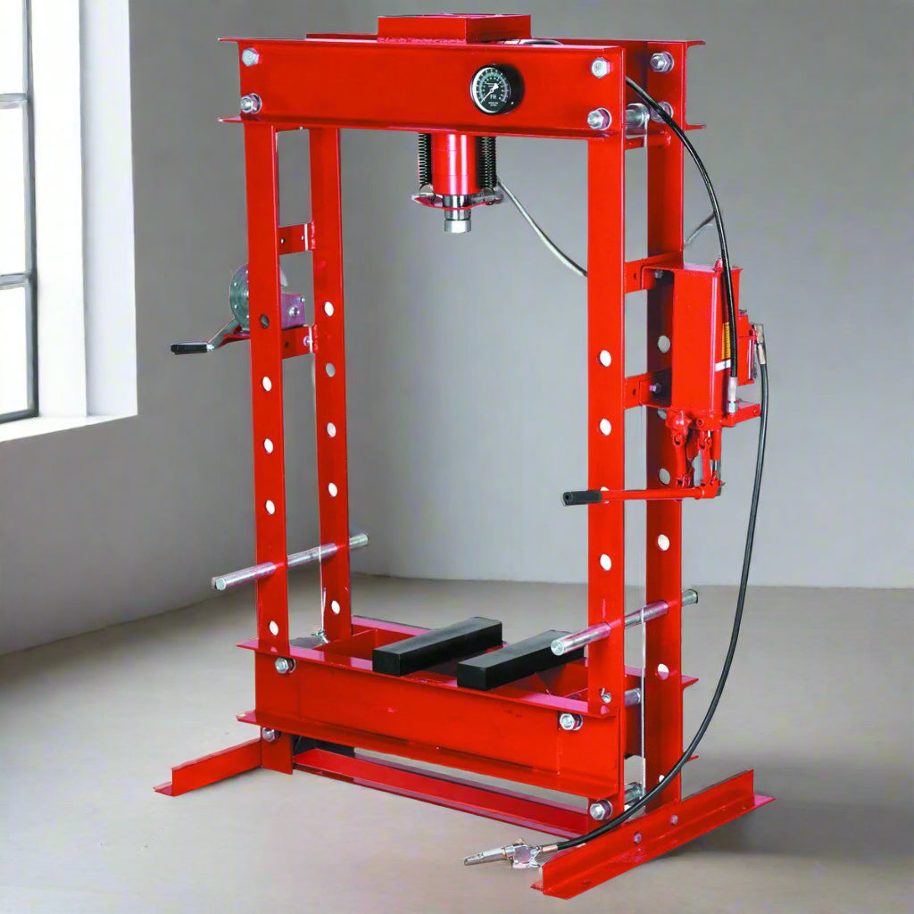 50 Ton Dual-Speed Hydraulic Shop Press with Red Steel Frame