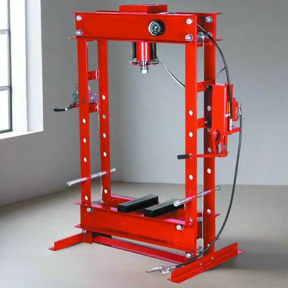 50 Ton Dual-Speed Hydraulic Shop Press with Red Steel Frame