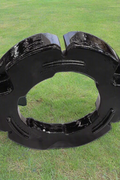 500 lb stacking wheel weight for Case IH and New Holland tractors
Side view of a cast iron tractor wheel weight
Rear view of mounting bolt pattern
Stacked OEM-style tractor weights
Painted and raw versions of the wheel weight