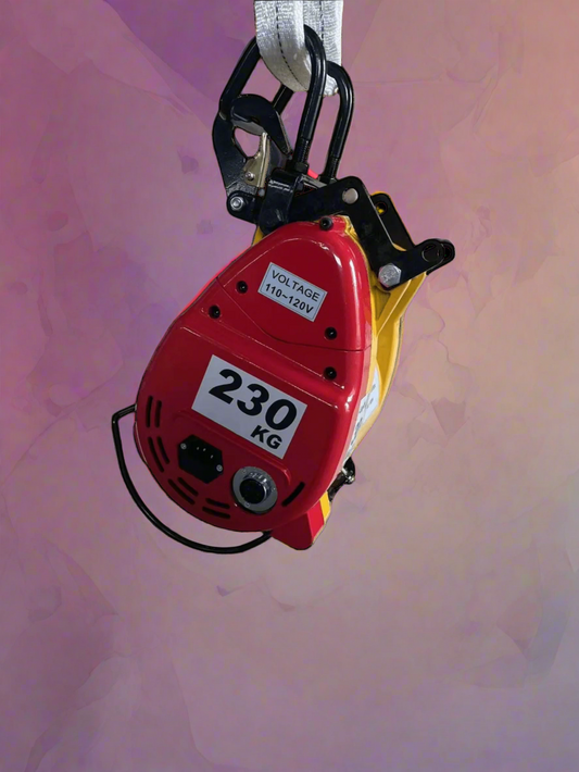 500 lb electric wire rope hoist with steel hook for garage use

Overhead crane hoist 110V with compact body design

Red electric shop hoist 500 lbs capacity for lifting

110V electric hoist with heavy-duty safety hook
