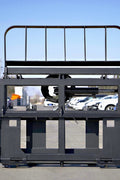 Side view of 5000 lb side shift pallet forks for skid steer

Heavy-duty hydraulic pallet fork with side shift mechanism

Pallet fork attachment mounted on forklift outdoors

Black steel frame skid steer pallet forks with side shift

Industrial pallet forks for warehouse and yard use