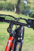 500W electric mountain bike with 26 inch wheels and disc brakes
Rear hub motor and 48V battery mounted on aluminum frame
Side view of electric mountain bike with front suspension
Handlebar and display panel of 21-speed electric bike
29 inch aluminum electric bike with 48V lithium battery