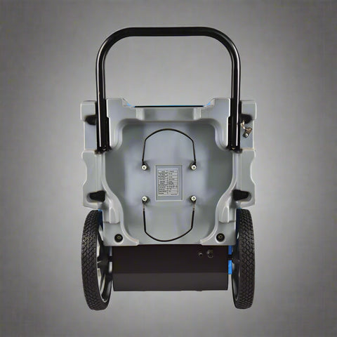 LookDry 50L LGR dehumidifier on wheels

Commercial restoration dehumidifier in blue

Digital control panel of dehumidifier

Rear view showing drainage hose port

LookDry portable dehumidifier for flood repair