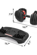52.5 lb adjustable dumbbell with metal handle and rubber-coated plates
Side view of single adjustable dumbbell for compact home gym use
Unboxed adjustable dumbbell set with weight plate configuration
Compact strength training dumbbell with ergonomic grip