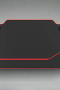 "55-inch carbon fiber gaming desk with LED lighting, USB charging station, dual monitor mount, and headphone hook – ideal for gaming or remote work setups"