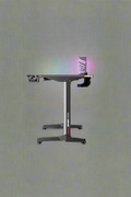"55-inch carbon fiber gaming desk with LED lighting, USB charging station, dual monitor mount, and headphone hook – ideal for gaming or remote work setups"