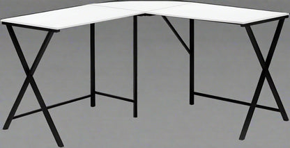 L-shaped white computer desk in home office with black frame

KW719W corner workstation desk with dual screen setup

55 inch modern corner desk for small space

L-shaped study desk with laminate top and metal legs