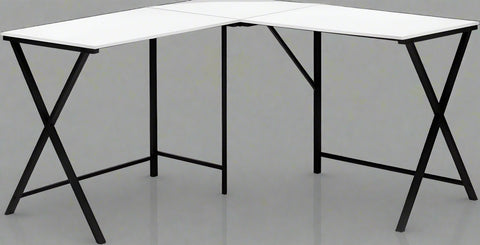L-shaped white computer desk in home office with black frame

KW719W corner workstation desk with dual screen setup

55 inch modern corner desk for small space

L-shaped study desk with laminate top and metal legs