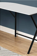 L-shaped white computer desk in home office with black frame

KW719W corner workstation desk with dual screen setup

55 inch modern corner desk for small space

L-shaped study desk with laminate top and metal legs