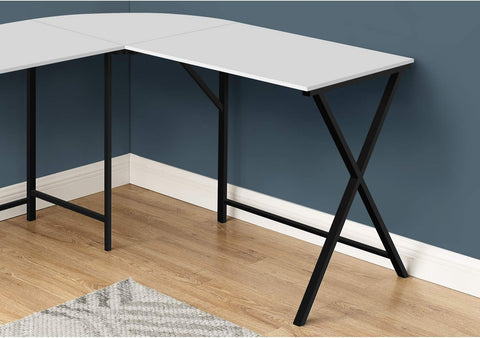 L-shaped white computer desk in home office with black frame

KW719W corner workstation desk with dual screen setup

55 inch modern corner desk for small space

L-shaped study desk with laminate top and metal legs