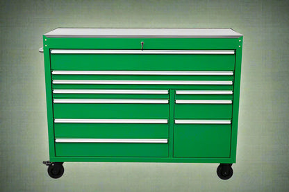 NEW 55" SIEBEL 10 - DRAWER TOOL BENCH WITH STAINLESS STEEL TOP - with Green | Sold by Uncle Wiener's Wholesale