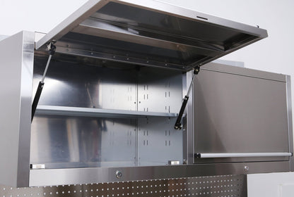 55 inch stainless steel garage cabinet with drawers and pegboard – HTCS52W
Tool chest with wood top and upper storage cabinets for workshop use