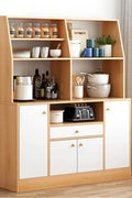 Front view of 56-inch brown wood kitchen pantry cabinet with microwave shelf
Multi-shelf hutch kitchen cabinet with closed storage
Wooden microwave stand with upper and lower cabinets
Kitchen sideboard and microwave hutch in modern dining area
Brown pantry storage cabinet for appliances and utensils