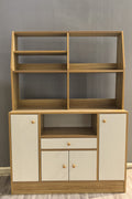 Front view of 56-inch brown wood kitchen pantry cabinet with microwave shelf
Multi-shelf hutch kitchen cabinet with closed storage
Wooden microwave stand with upper and lower cabinets
Kitchen sideboard and microwave hutch in modern dining area
Brown pantry storage cabinet for appliances and utensils