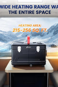 Portable 5L diesel heater in compact toolbox-style case

Heater unit showing dual AC and DC input ports

Close-up of advanced fuel output control display

Portable heater shown in car trunk for mobile use

5L heater for garages, camping, and home emergencies