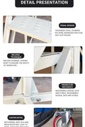 rolling industrial warehouse ladder with six steps and wheels

8-step heavy-duty steel ladder with locking caster wheels

side view of gray steel mobile safety ladder in warehouse setting

anti-slip steel step details with lockable brakes

rolling ladder showing directional caster system

