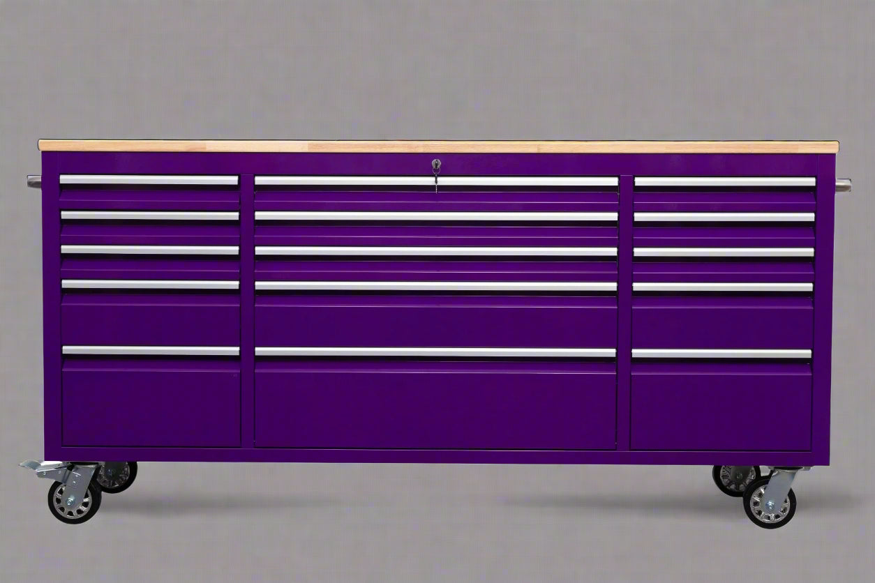 Red 6FT Rolling Tool Workbench with USB and Power Strip

Blue 15-Drawer Steel Workbench with Wheels

Gray Tool Cabinet with Power Outlets – 6FT

Purple Garage Tool Chest with USB Ports

Stainless Steel Heavy-Duty Tool Workbench