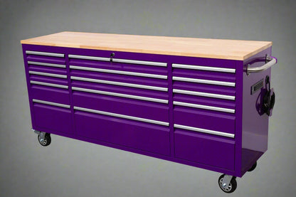Red 6FT Rolling Tool Workbench with USB and Power Strip

Blue 15-Drawer Steel Workbench with Wheels

Gray Tool Cabinet with Power Outlets – 6FT

Purple Garage Tool Chest with USB Ports

Stainless Steel Heavy-Duty Tool Workbench