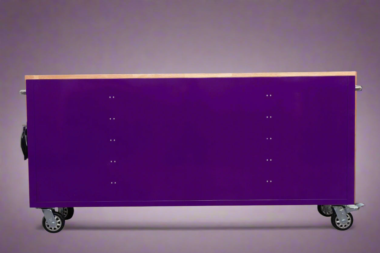 Red 6FT Rolling Tool Workbench with USB and Power Strip

Blue 15-Drawer Steel Workbench with Wheels

Gray Tool Cabinet with Power Outlets – 6FT

Purple Garage Tool Chest with USB Ports

Stainless Steel Heavy-Duty Tool Workbench