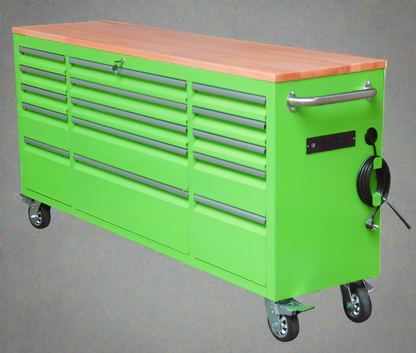 Red 6FT Rolling Tool Workbench with USB and Power Strip

Blue 15-Drawer Steel Workbench with Wheels

Gray Tool Cabinet with Power Outlets – 6FT

Purple Garage Tool Chest with USB Ports

Stainless Steel Heavy-Duty Tool Workbench