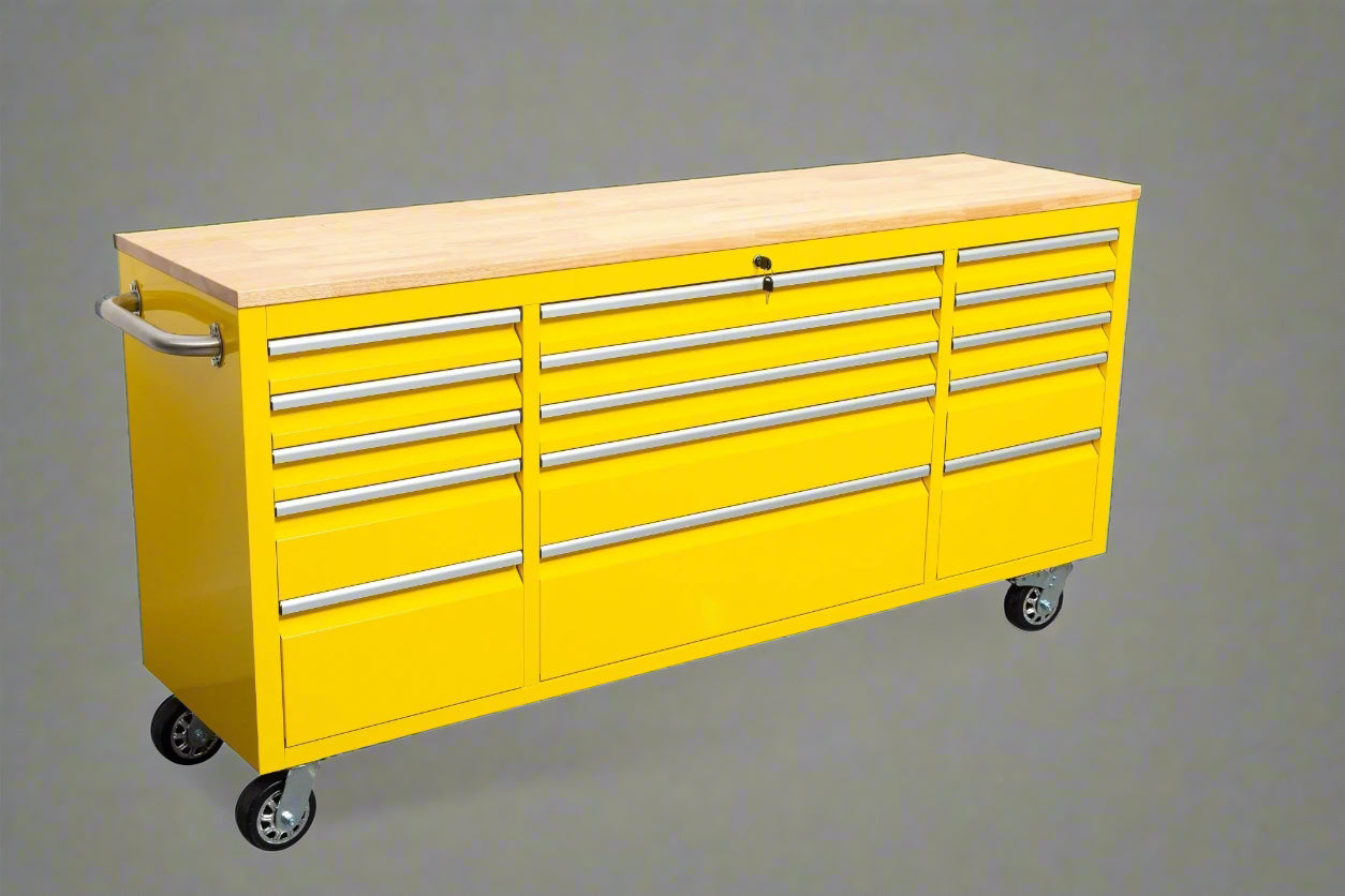 Red 6FT Rolling Tool Workbench with USB and Power Strip

Blue 15-Drawer Steel Workbench with Wheels

Gray Tool Cabinet with Power Outlets – 6FT

Purple Garage Tool Chest with USB Ports

Stainless Steel Heavy-Duty Tool Workbench